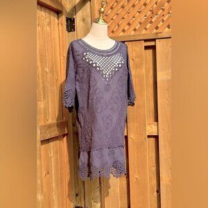🆕 FARM Rio 🧿 NWOT Navy Blue Crochet Tunic Dress, Sz M